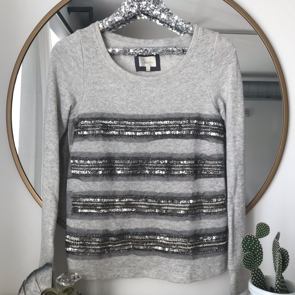 Anthropologie/Deletta Sequin Ruled Sweatshirt